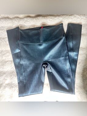 Spanx Faux Leather Leggings Black High Waisted Shiny Sculpting Pants Size S/P